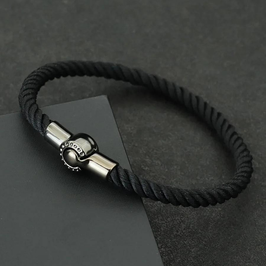 Noter New Nautical Bracelet For Men Creative Black Magnet Buckle Rope Braslet Fabric Wrap Braclet Gifts For Him Pulsera Hombre