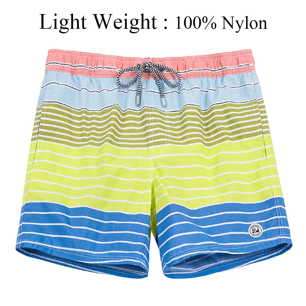 SURFCUZ Mens Swim Shorts Striped Quick Dry Beach Board Shorts with Mesh Lining Summer Male Swimwear Swimming Trunks for Men