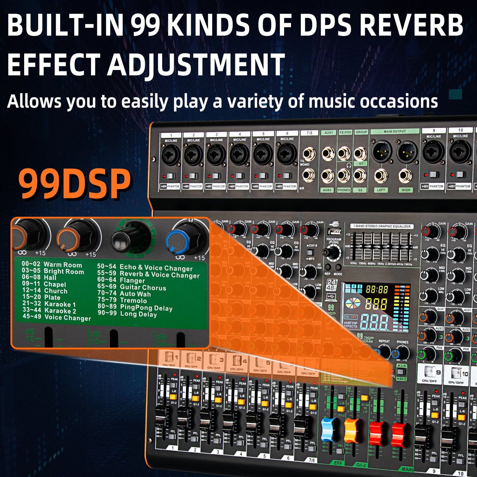 16channel Digital Mixer TC16 Professional Audio Mixer Depusheng 99DSP DJ console reverb chip Bluetooth USB