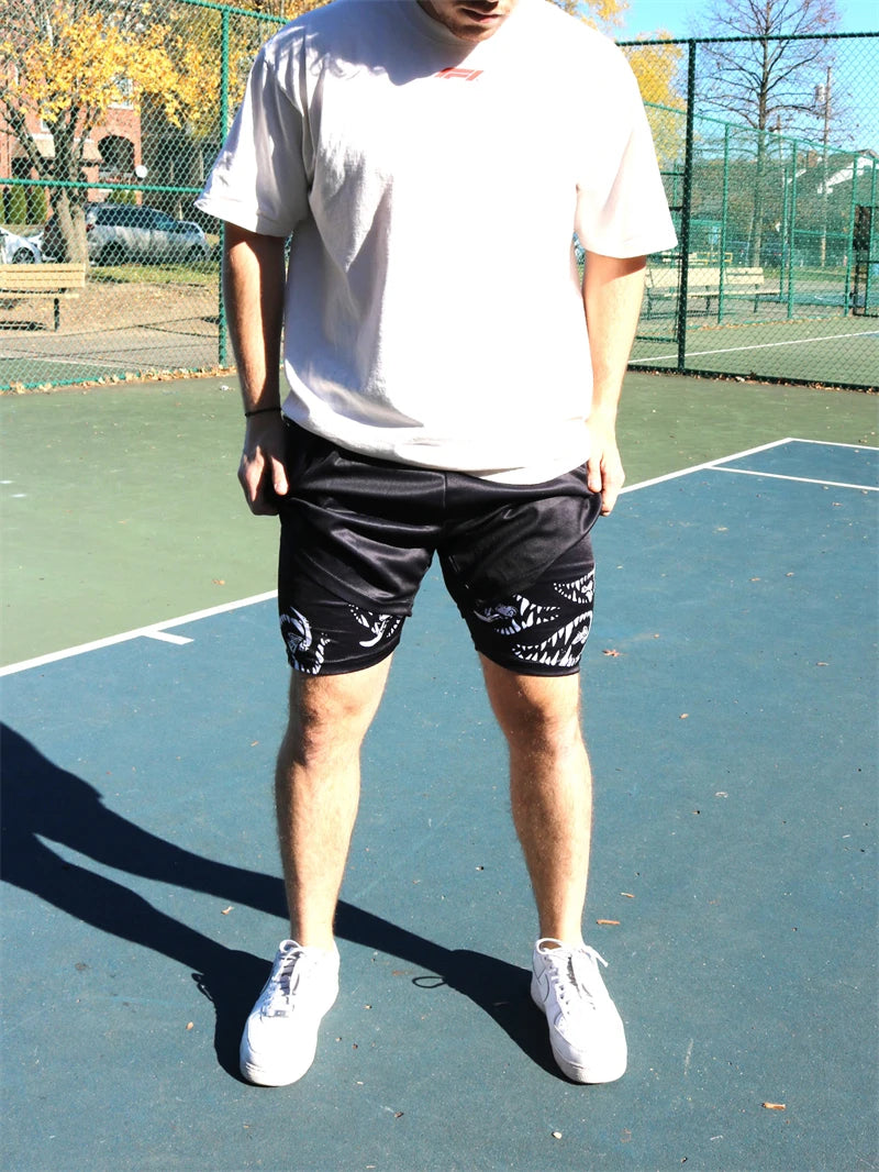 Berserk Print 2 in 1 Running Shorts for Men Gym Workout Fitness Athletic Shorts with Pockets Summer Activewear Quick Dry Stretch