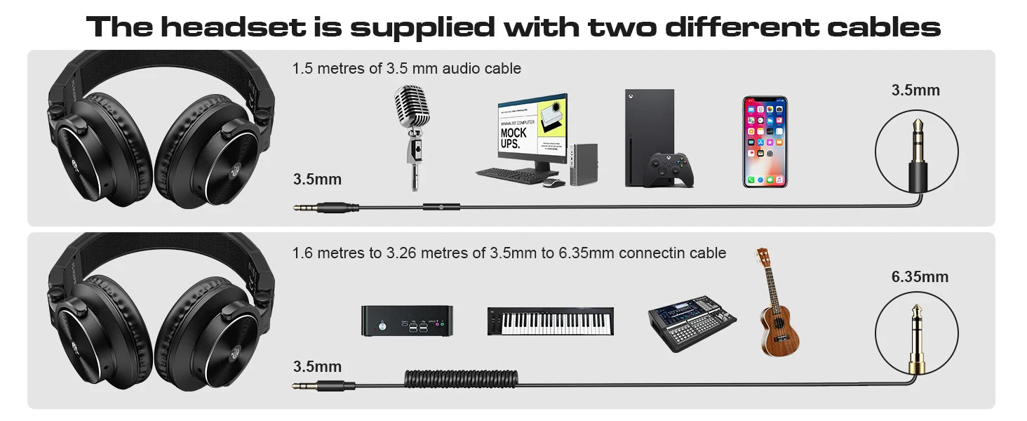 Studio Headphones DJ Headphones Professional 40kHz Hi-Res Stereo 3.5mm/6.35mm Audio Jack Wired Recording Headphone Audio Monitor