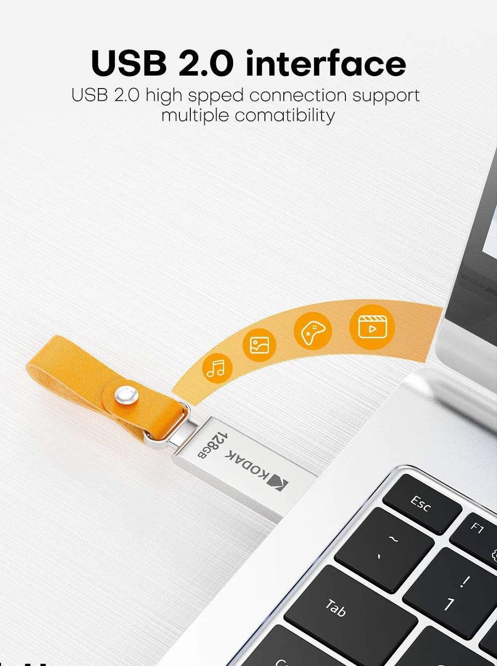 KODAK Mini USB Flash Drive USB Pendrive U Disk Memory Stick 128GB 64GB 32GB USB Storage Key for PC with Leather Band Gift