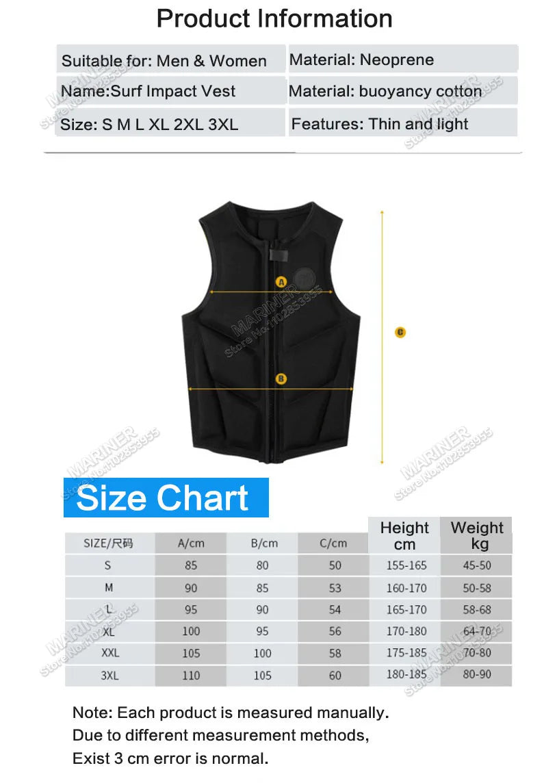 Wakesurf Comp Vest CE Approved Neoprene Life Jacket Premium Quality Impact Vest But Great for All Other Watersports Activities