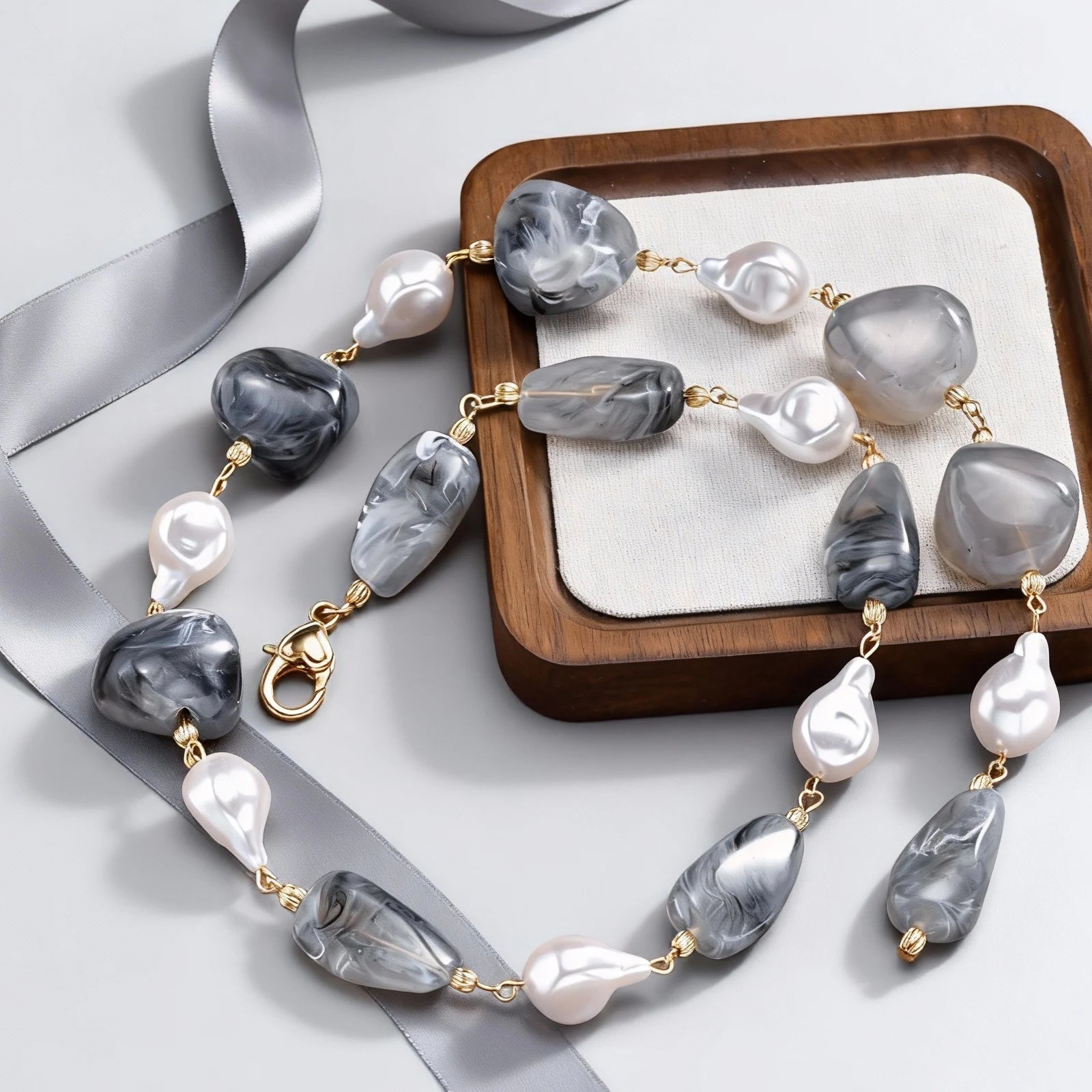 Vnox Chunky Irregular Beaded Necklace For Women, Two-color Winter Sweater Chain, Collarbone Neck Accessories