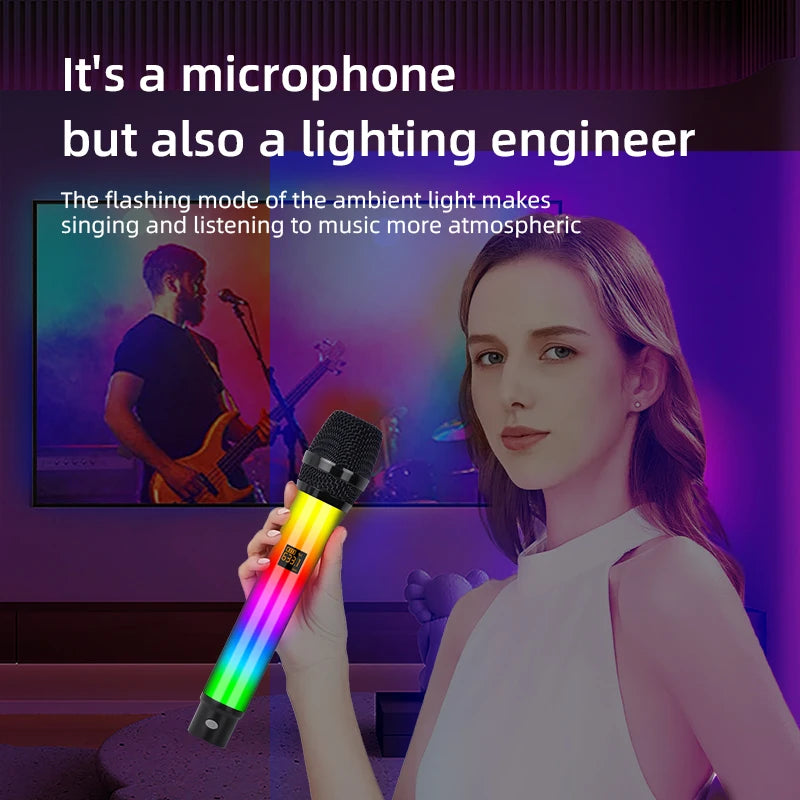 Professional 2 Channel RGB Lights Dual Handheld Dynamic Wireless Microphone DJ System Mic For Singing Wedding DJ Party Speech