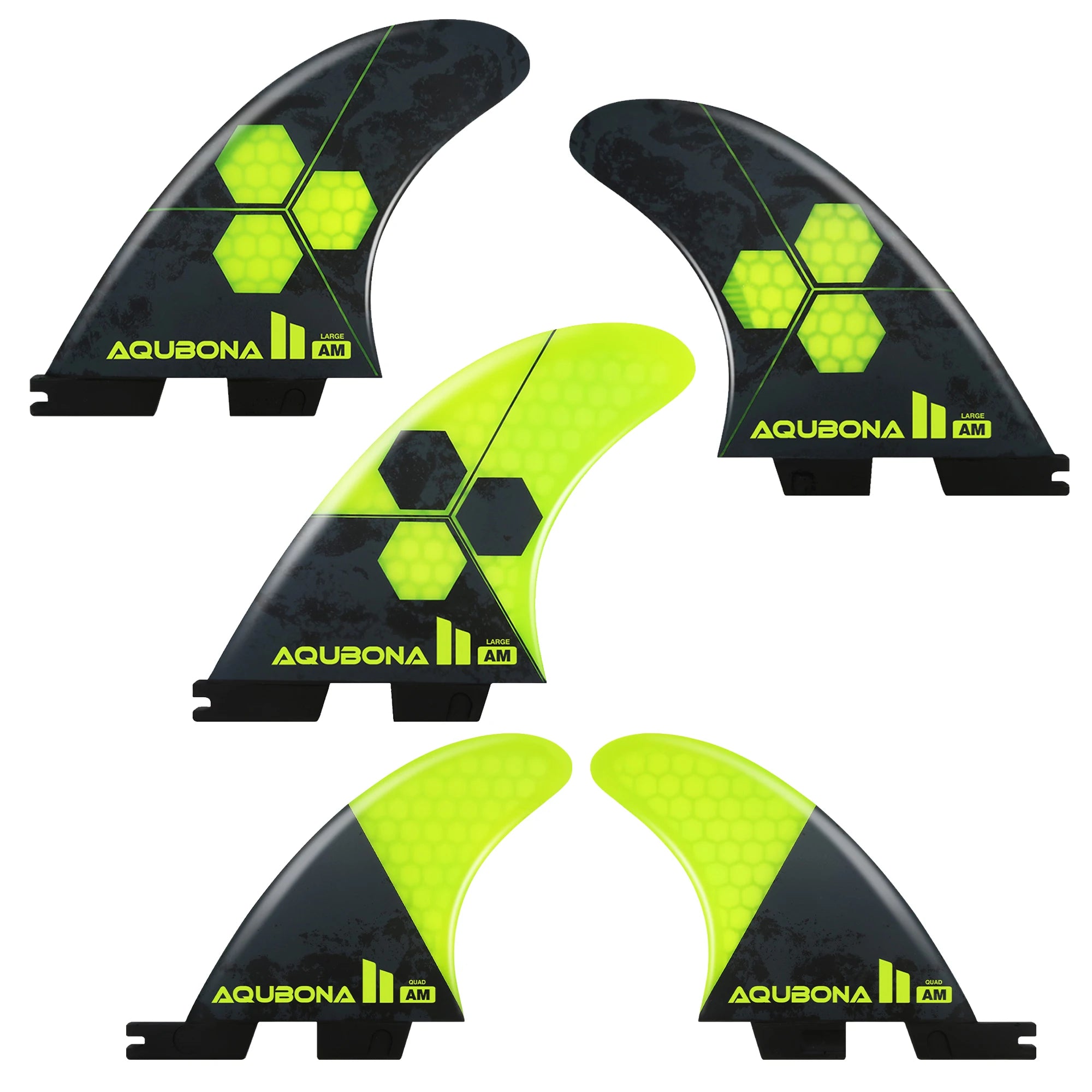 AQUBONA Fiberglass Honeycomb Surfboard Fin Thruster Surf Fin or Quad Set Single Tab or Dual Tab S/M/L Size With Key and Screws