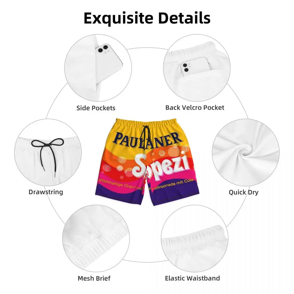 Male Board Shorts Paulaner Spezi Casual Beach Trunks Germany Soda Drink Sports Fitness High Quality Plus Size Beach Short Pants