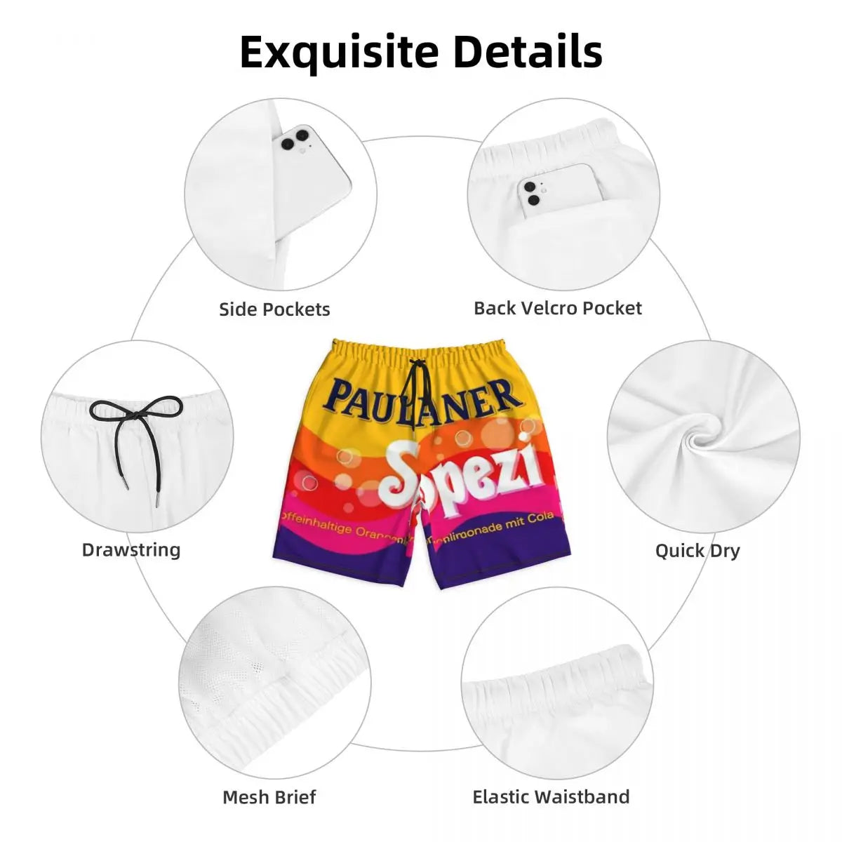 Male Board Shorts Paulaner Spezi Casual Beach Trunks Germany Soda Drink Sports Fitness High Quality Plus Size Beach Short Pants