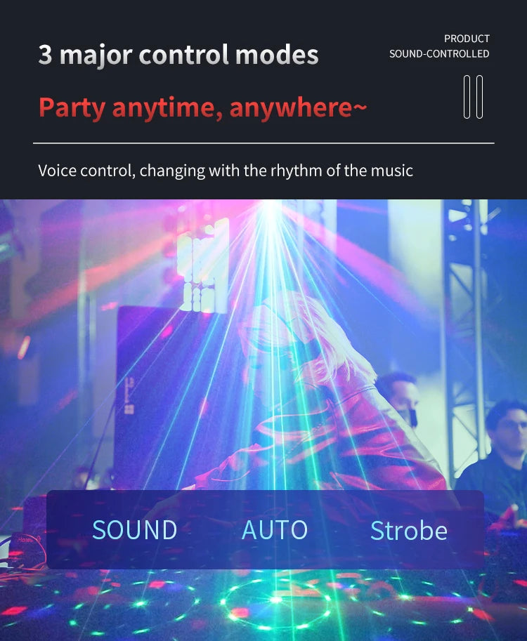 DJ Disco Laser Projection Strobe Light RGB LED Party Lights with DMX Voice Remote Control Bar Holiday Live Show Decor Lighting