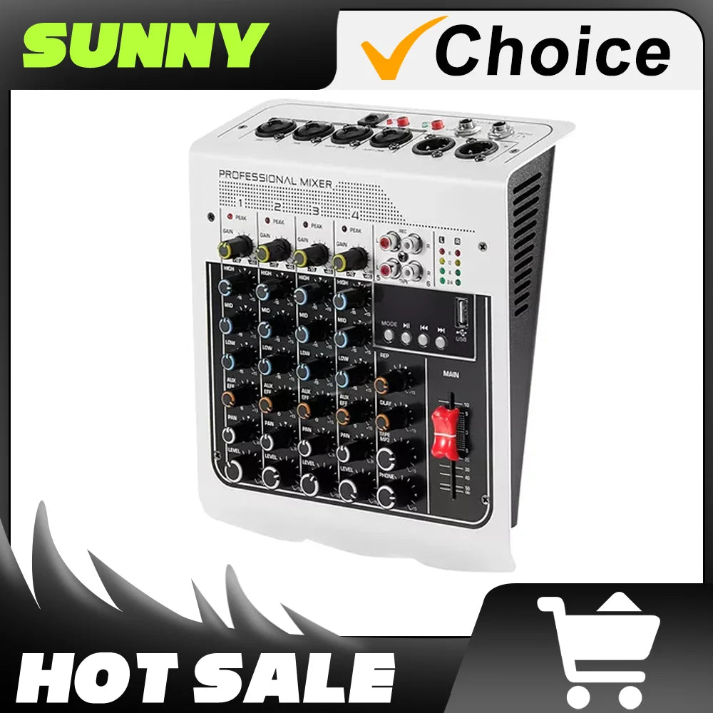 Audio Mixer 6 Channel DJ Mixer Sound Board Console with USB MP3 Bluetooth Input 48V For Live Performance Home Stage Karaoke