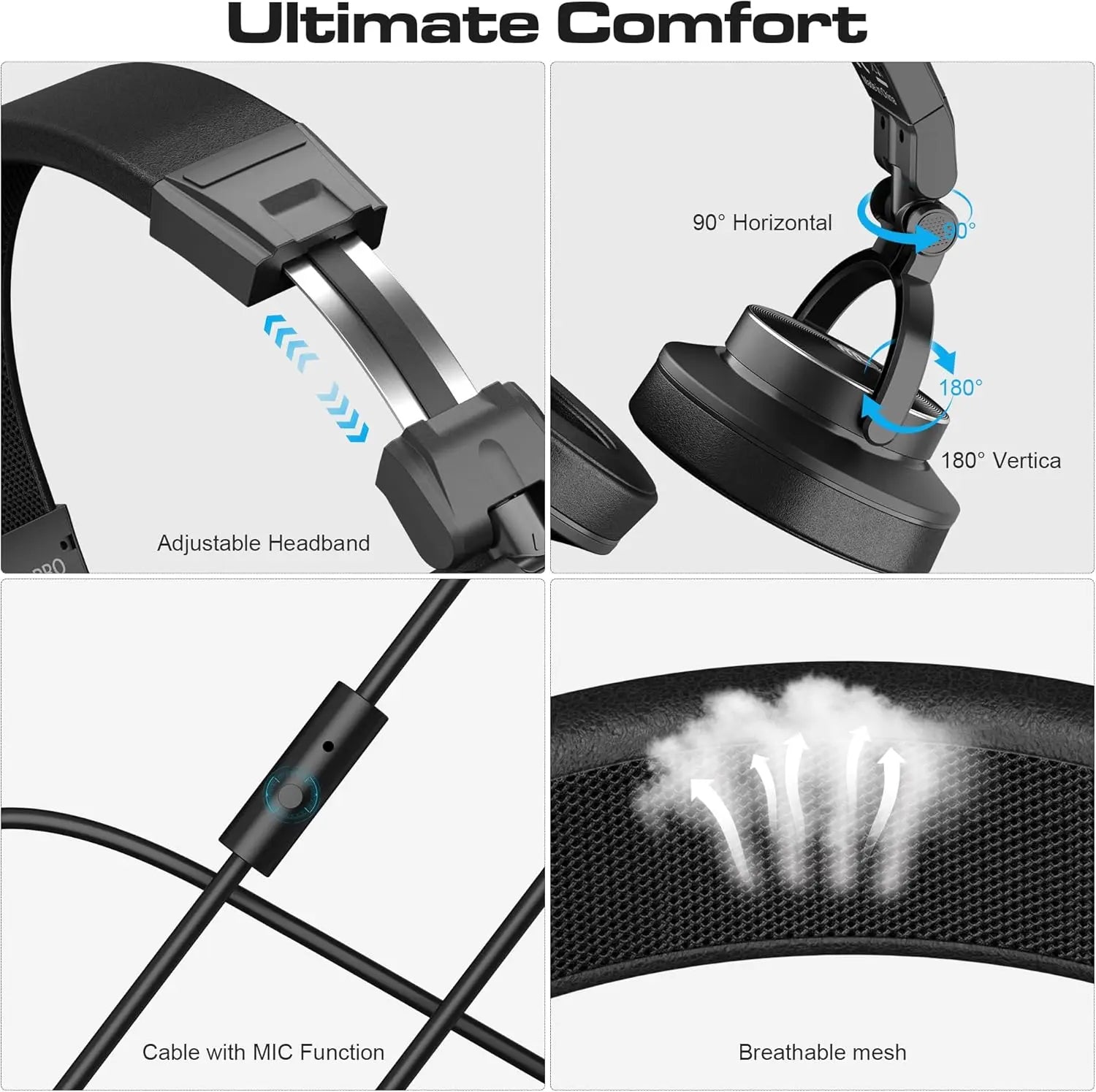 Studio Headphones DJ Headphones Professional 40kHz Hi-Res Stereo 3.5mm/6.35mm Audio Jack Wired Recording Headphone Audio Monitor