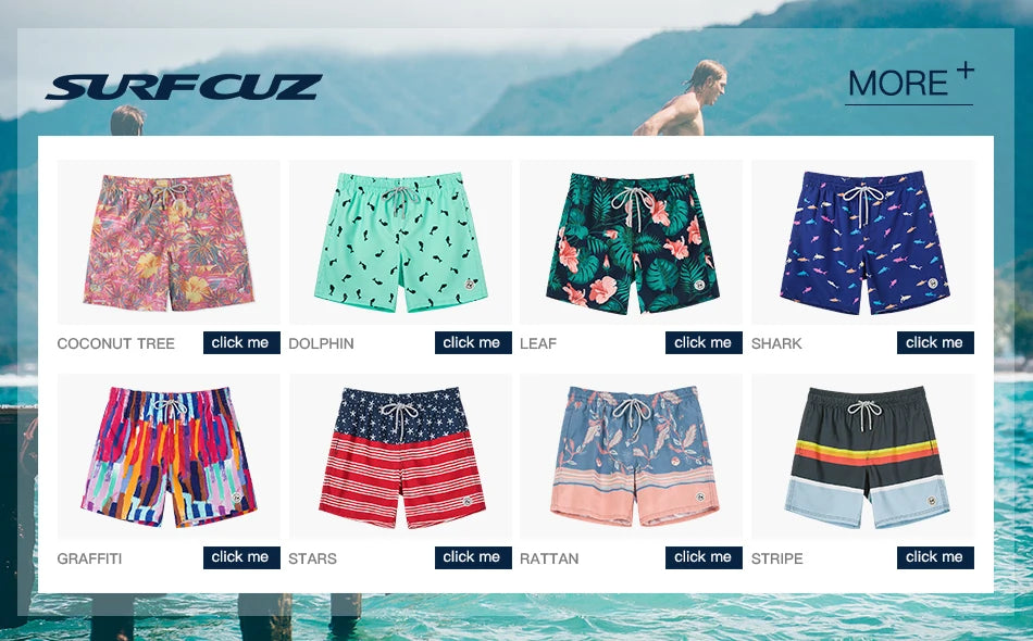 SURFCUZ Mens Swim Shorts Striped Quick Dry Beach Board Shorts with Mesh Lining Summer Male Swimwear Swimming Trunks for Men