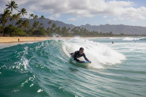 Persona usando boogie board en la playa